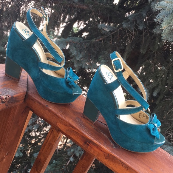 platform shoe blue suede - Picture 2 of 8